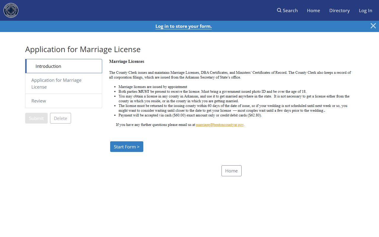 Benton County clerk marriage page for Benton County marriage records