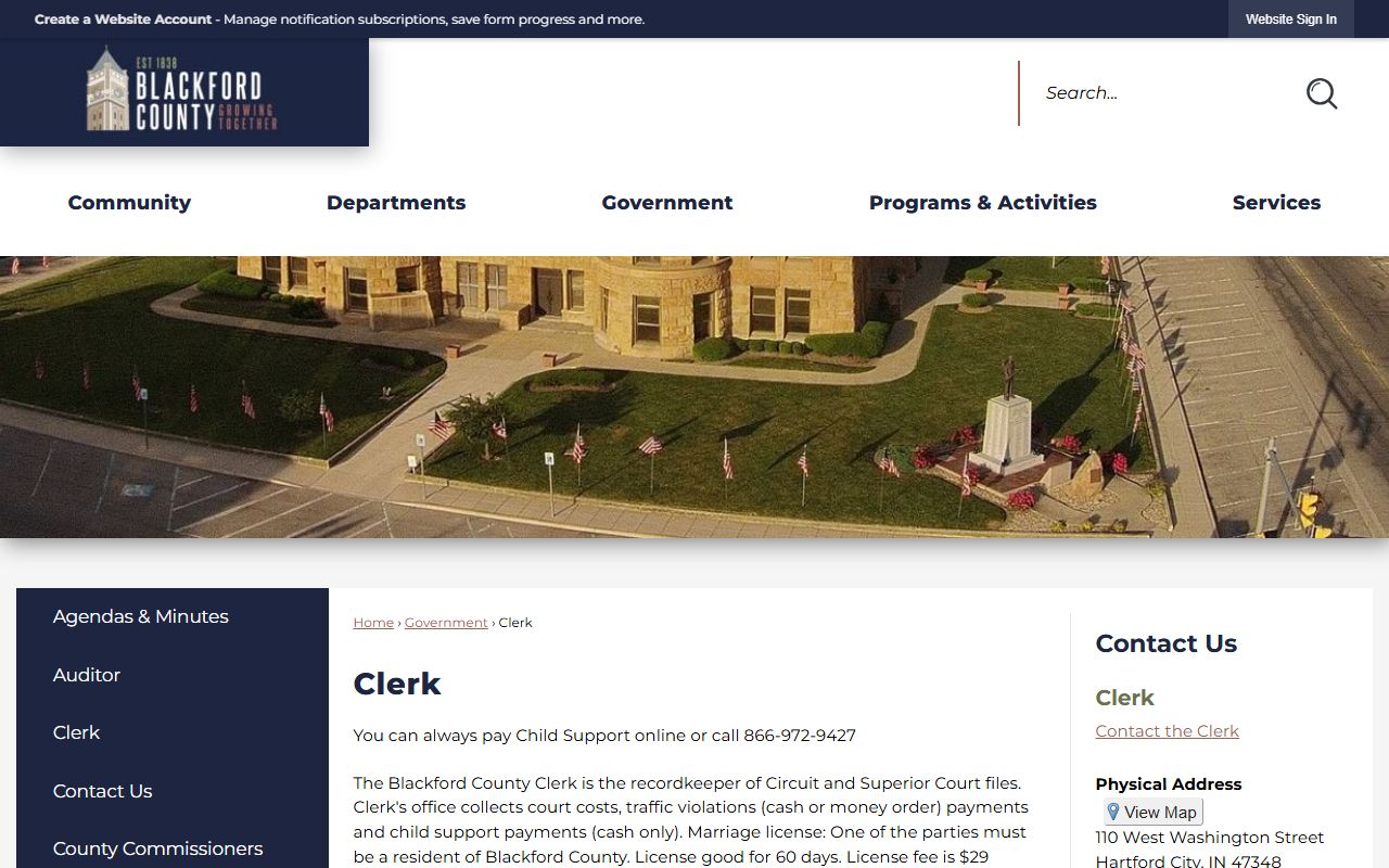 Blackford County clerk office for Blackford County marriage records