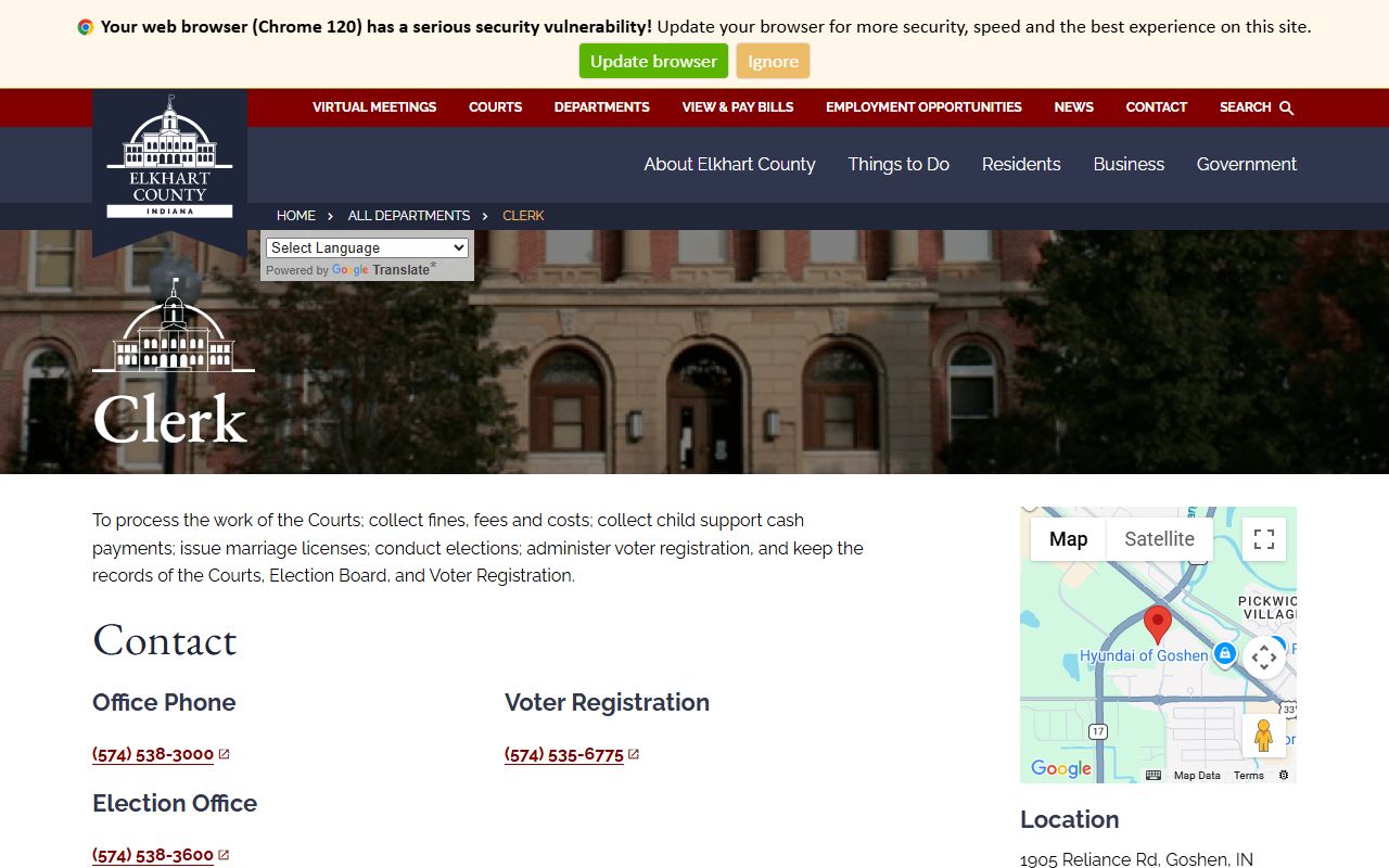 Elkhart County clerk office for Elkhart County marriage records