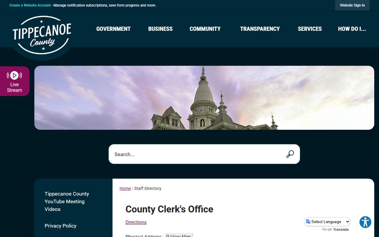 Tippecanoe County Clerk office page for marriage records in Lafayette Indiana