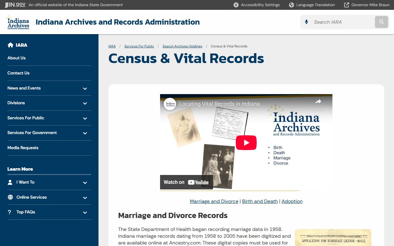 Indiana Archives vital records for South Bend and St. Joseph County marriage records