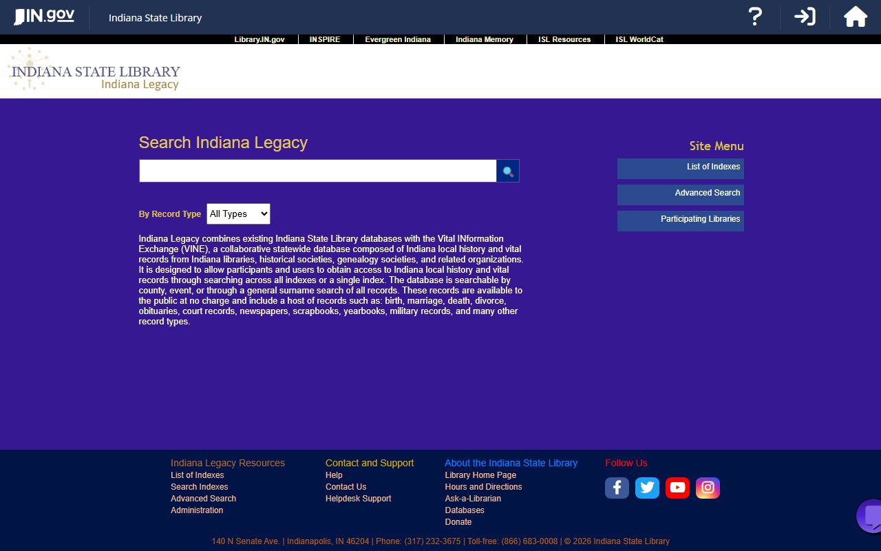 Indiana Legacy database for historical Indiana marriage records research