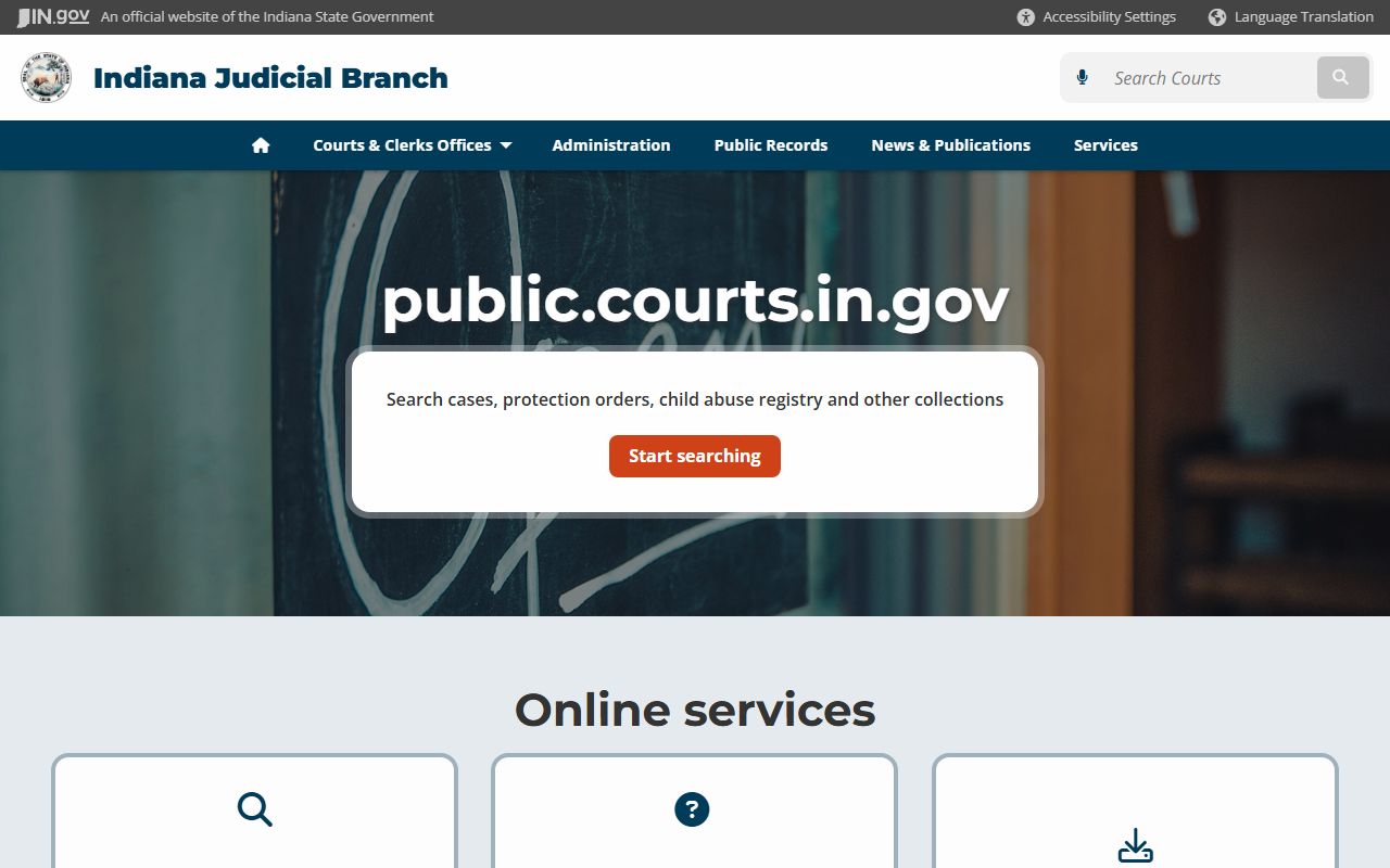 Indiana Judicial Branch public records page for marriage-related court records
