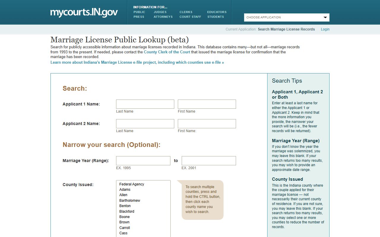 Indiana Marriage License Public Lookup for South Bend and St. Joseph County records