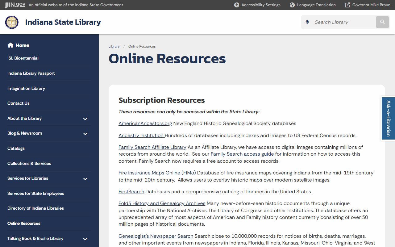 Indiana State Library online resources for Indiana marriage records